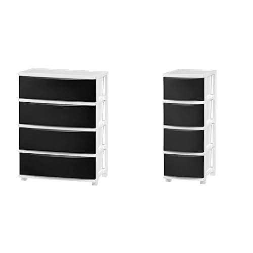 4 Wide Drawer + 4 Slim Drawer Storage Organizer Unit White Frame with Matte Black Front Panels V64371