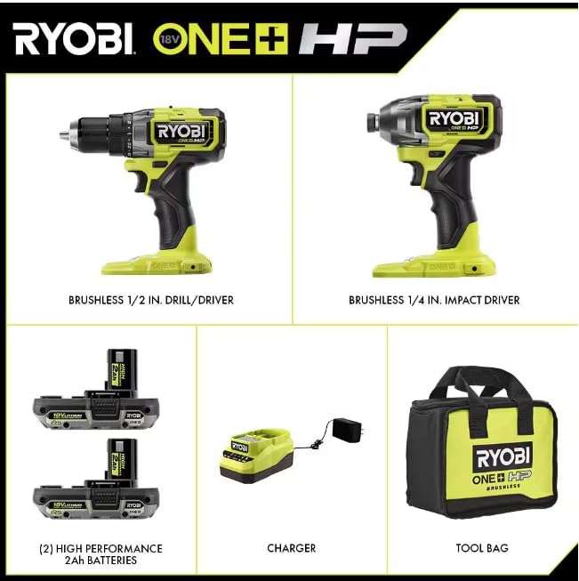 18V Brushless Cordless 2-Tool Combo Kit with 2.0 AH Batteries and Charger V211785