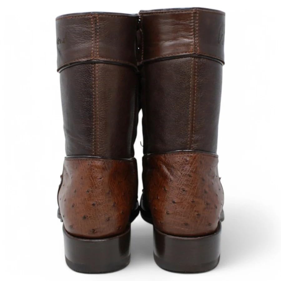 Brown Ostrich Skin Western Cowboy Boots with Zipper D836