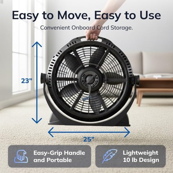 20-Inch 3-Speed Pivoting Air Circulator Fan J780