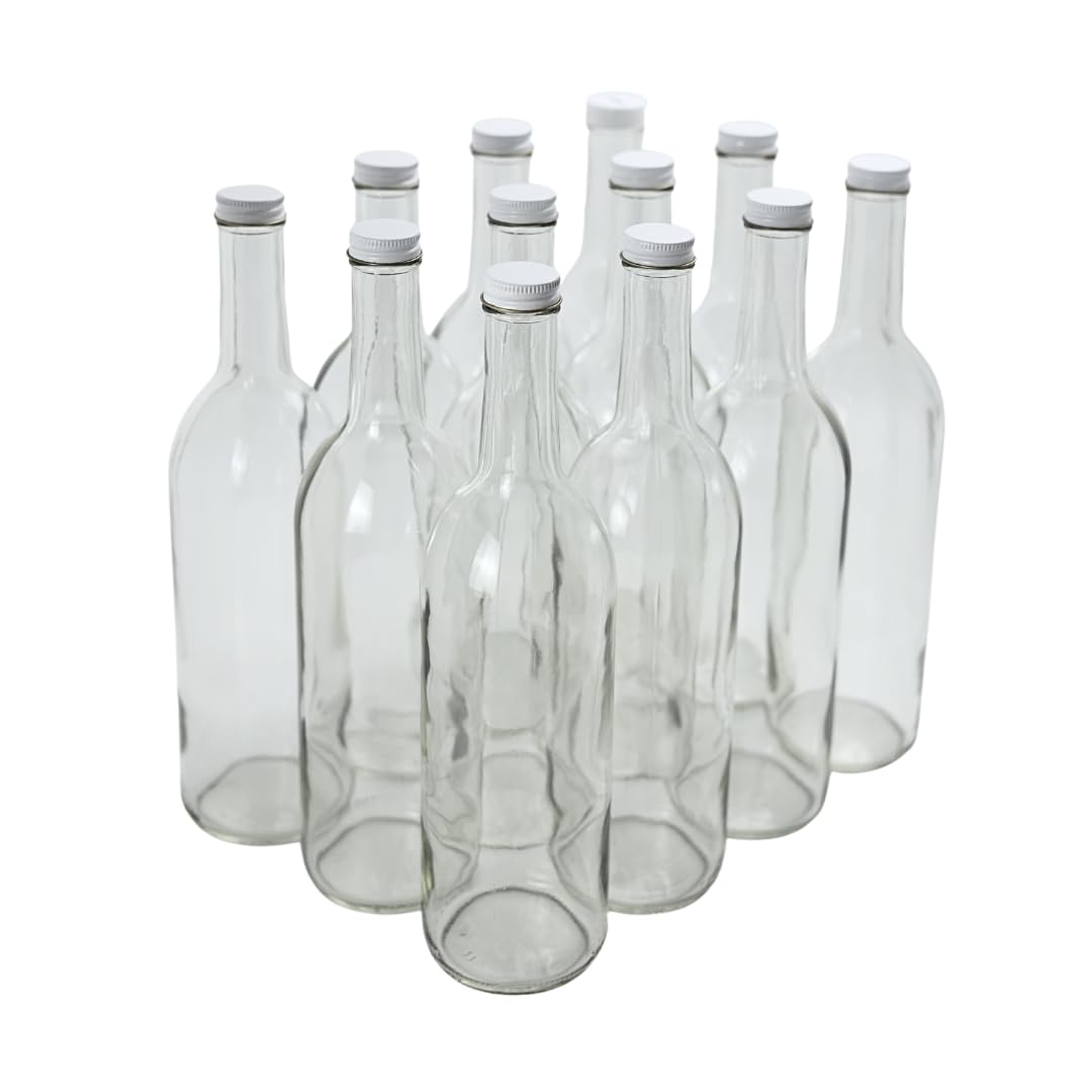 750ml Clear Glass Bottles with Lids 12-Pack I681