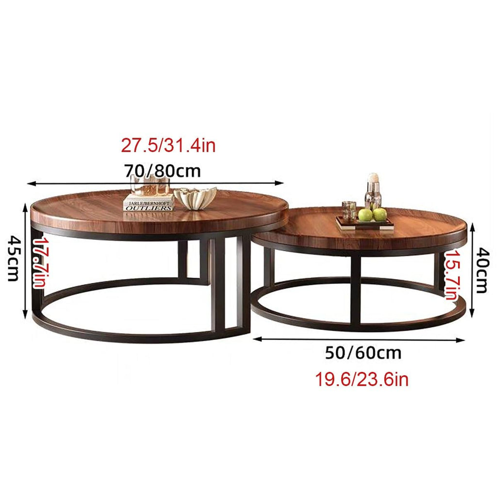 Round Nesting Coffee Tables 2-Piece Set Wood Top Metal Frame R38206