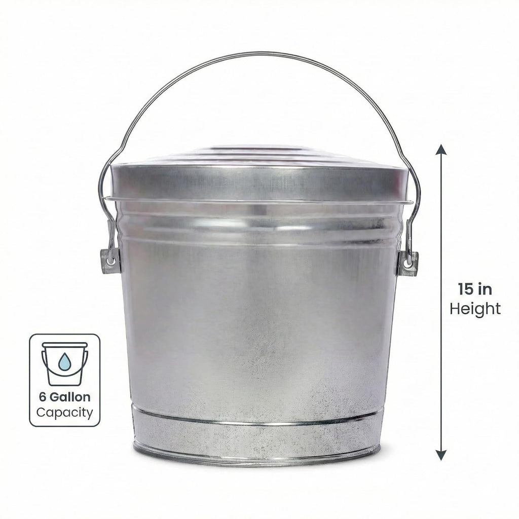 6 Gallon Galvanized Metal Trash Can with Locking Lid E362470