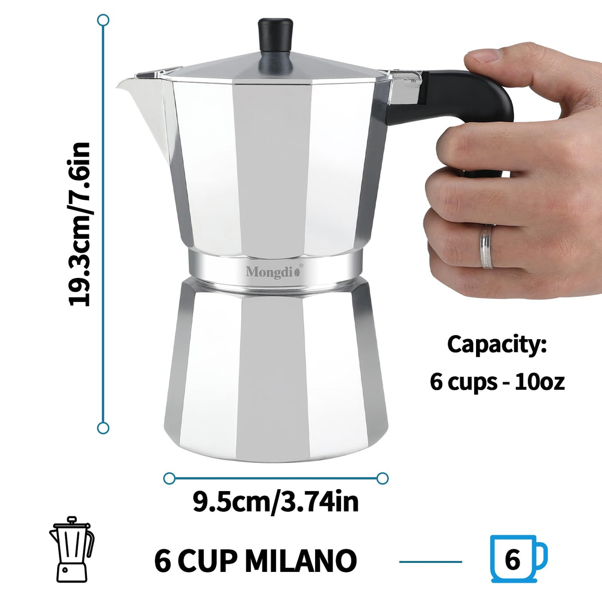 Stovetop Espresso Maker Moka Pot 10 oz Silver A302997