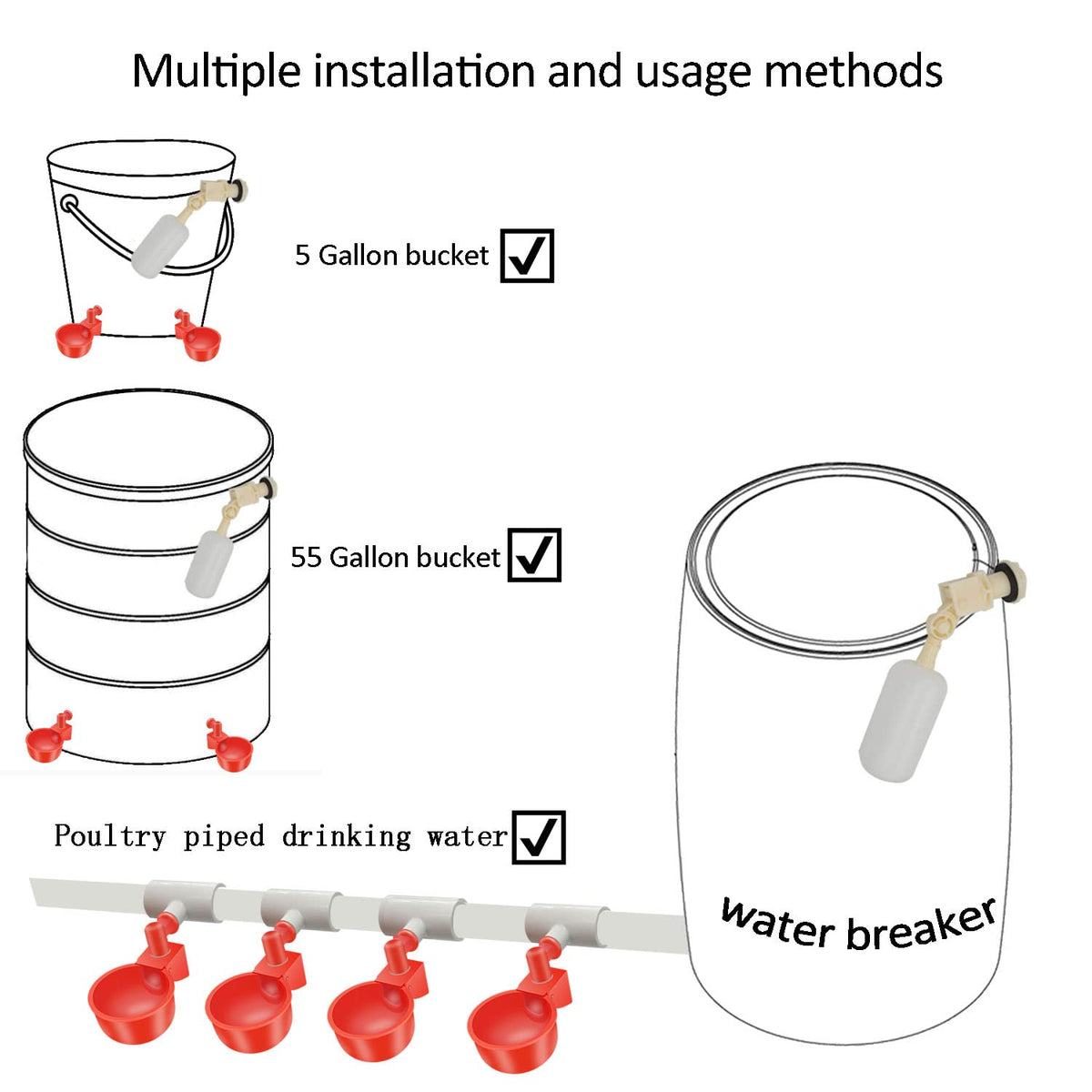 Automatic Chicken Nipple Waterer Cups and PVC Tee Fittings S303340