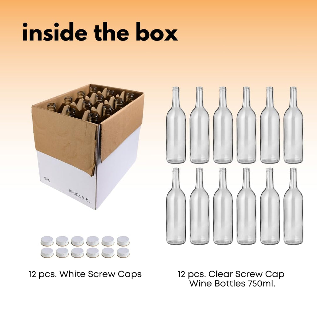 750ml Clear Glass Bottles with Lids 12-Pack I681