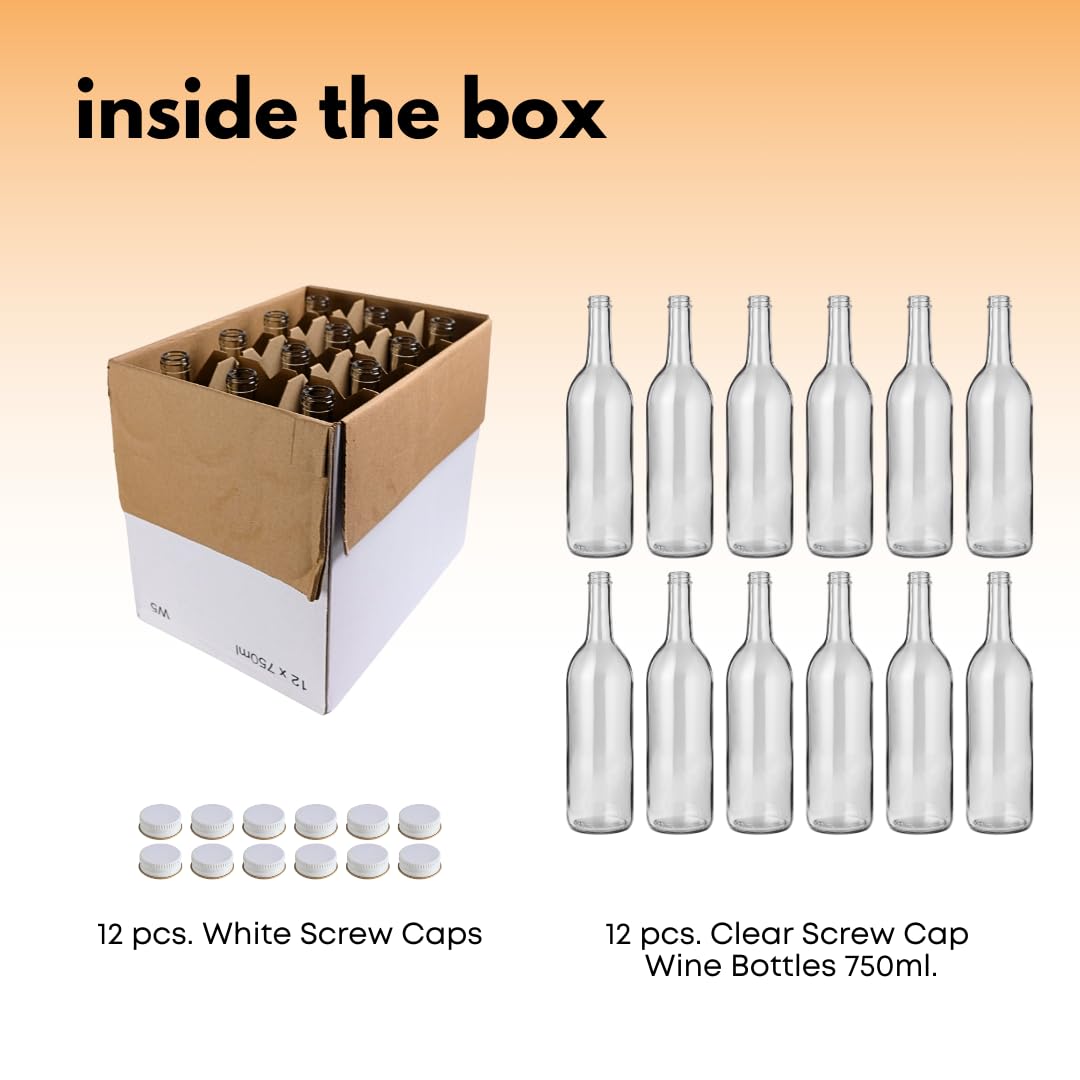 750ml Clear Glass Bottles with Lids 12-Pack I681