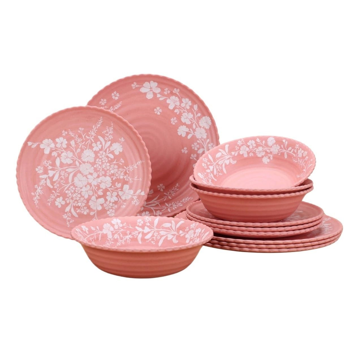 12-Piece Pink Bamboo Melamine Dinnerware Set U175961