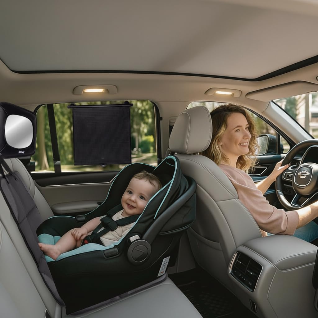 3-in-1 Baby Car Essentials Bundle, Sun Shades, Rear-Facing Mirror, and Seat Protector S2650