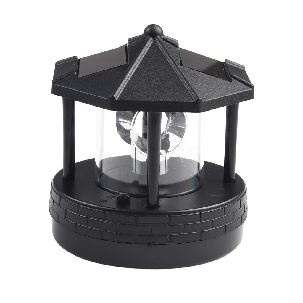 Solar Lighthouse Garden Light Rotatable Shade 360-Degree Outdoor Waterproof Lawn Street Lighting 2 Solar Panels Fast Charging ABS Material White Light Black Red 1pc 11x10x11cm(black) Y434