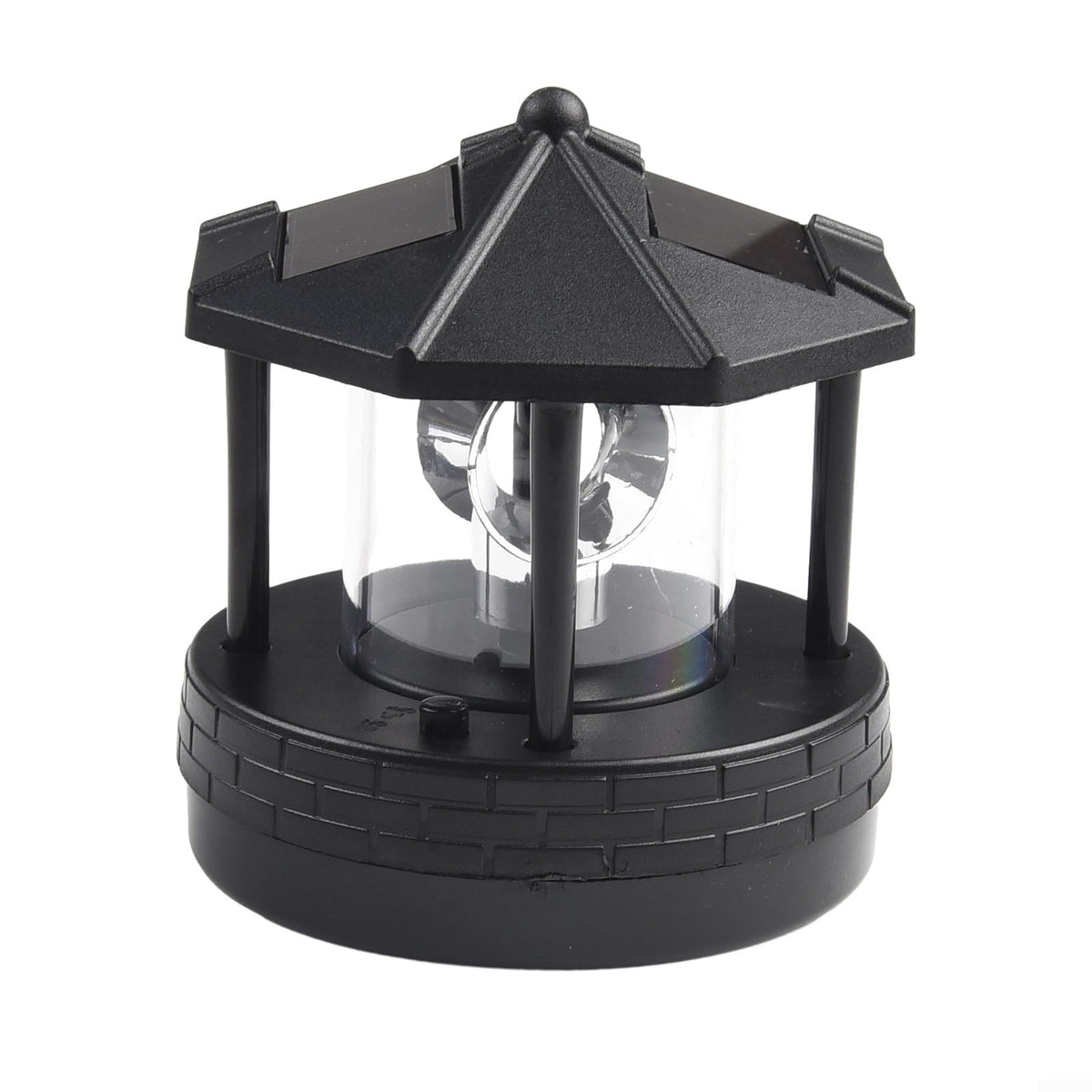 Solar Lighthouse Garden Light Rotatable Shade 360-Degree Outdoor Waterproof Lawn Street Lighting 2 Solar Panels Fast Charging ABS Material White Light Black Red 1pc 11x10x11cm(black) Y434