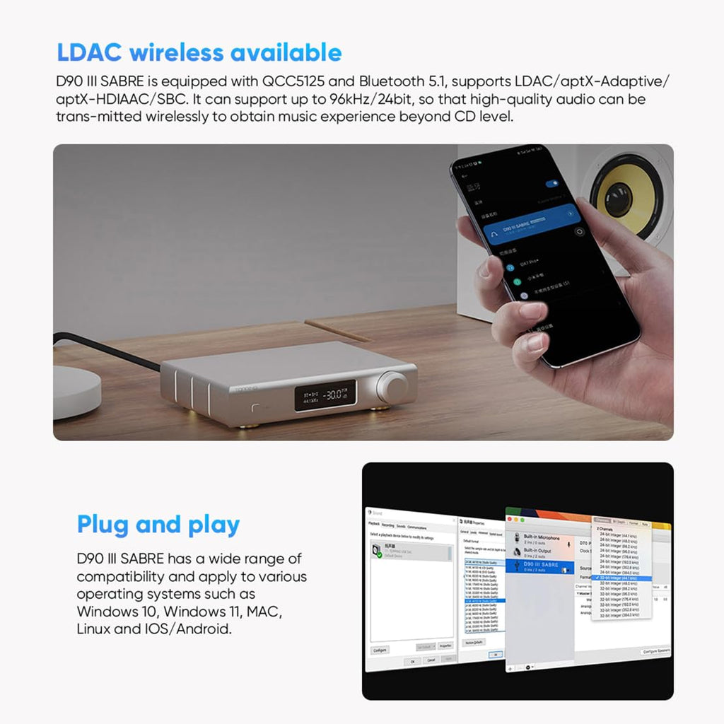 Full Balanced DAC ES9039SPRO DSD512 PCM 32bit/768kHz Black E808