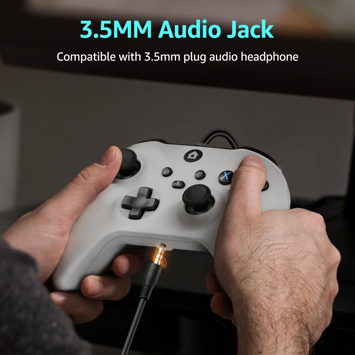 Wired Gamepad with Hall Effect Joysticks Turbo Dual Vibration 3.5mm Headphone Jack White 7.2ft G4561