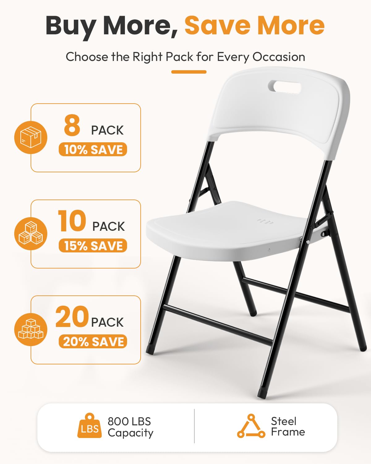 White 10 Pack 600lbs Capacity Folding Chairs X697