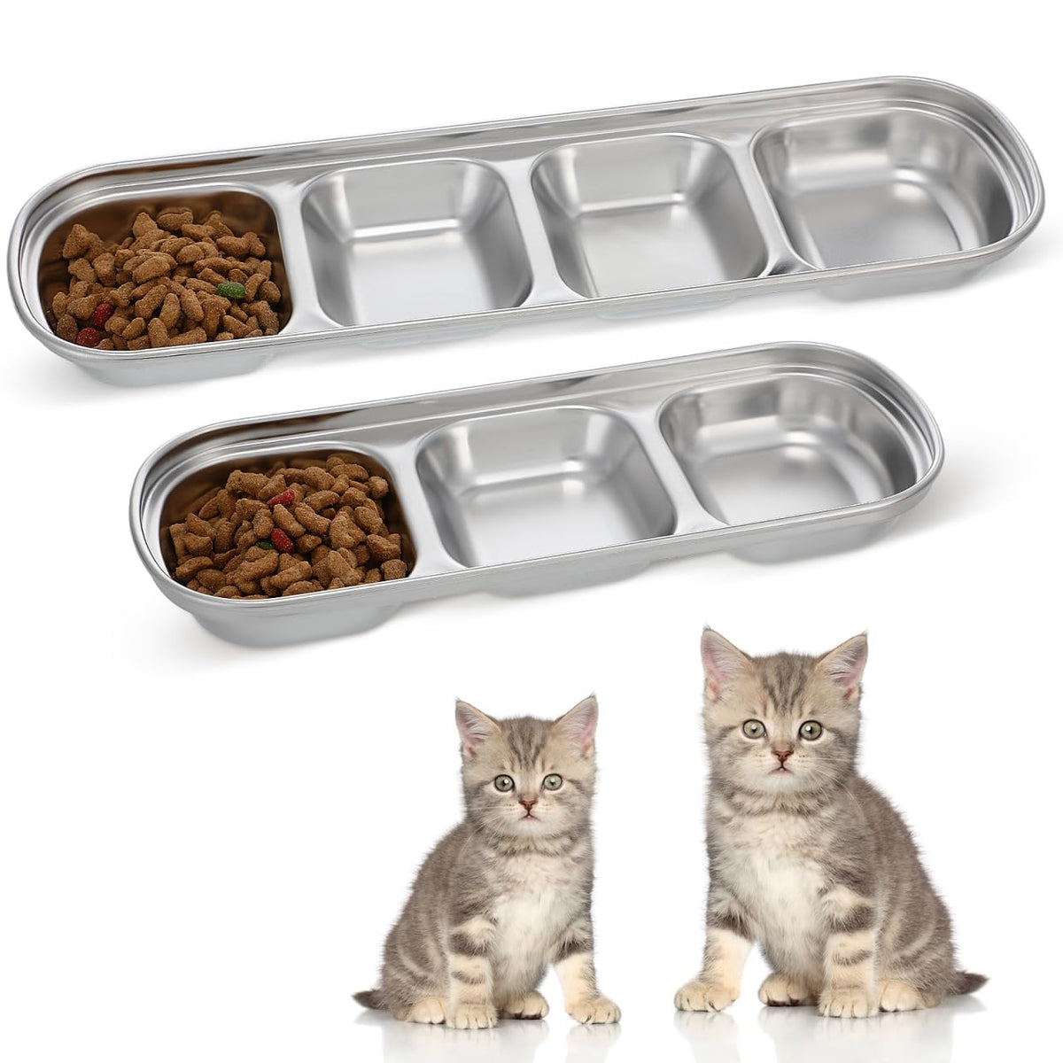 2pcs Stainless Steel Compartment Pet Food Bowls T88208