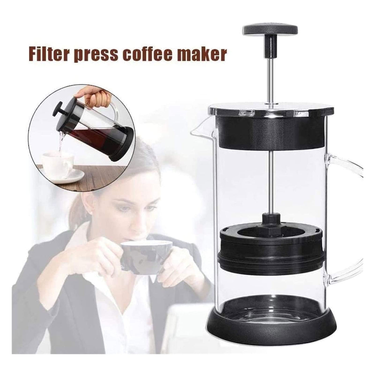 34 Oz Stainless Steel French Coffee Press with Triple Filters C374