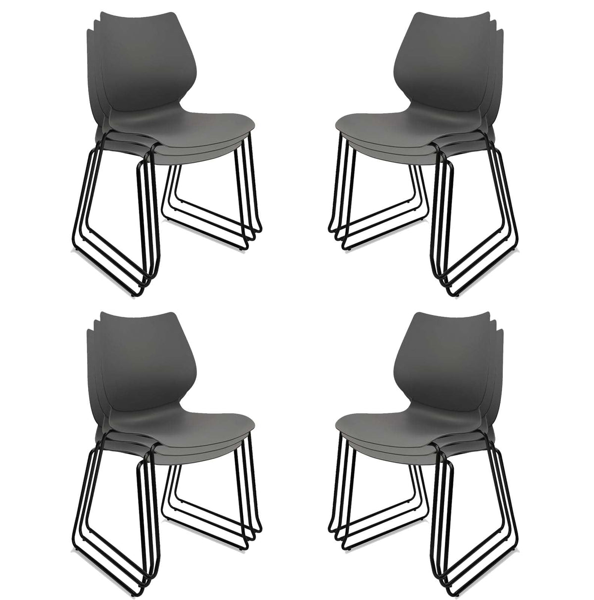 Stacking Chairs with Metal Legs Set of 12, Grey H3157