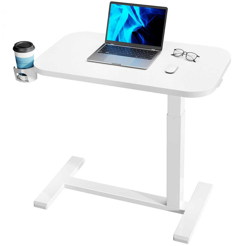 White Height-Adjustable Bedside Table with Wheels G837