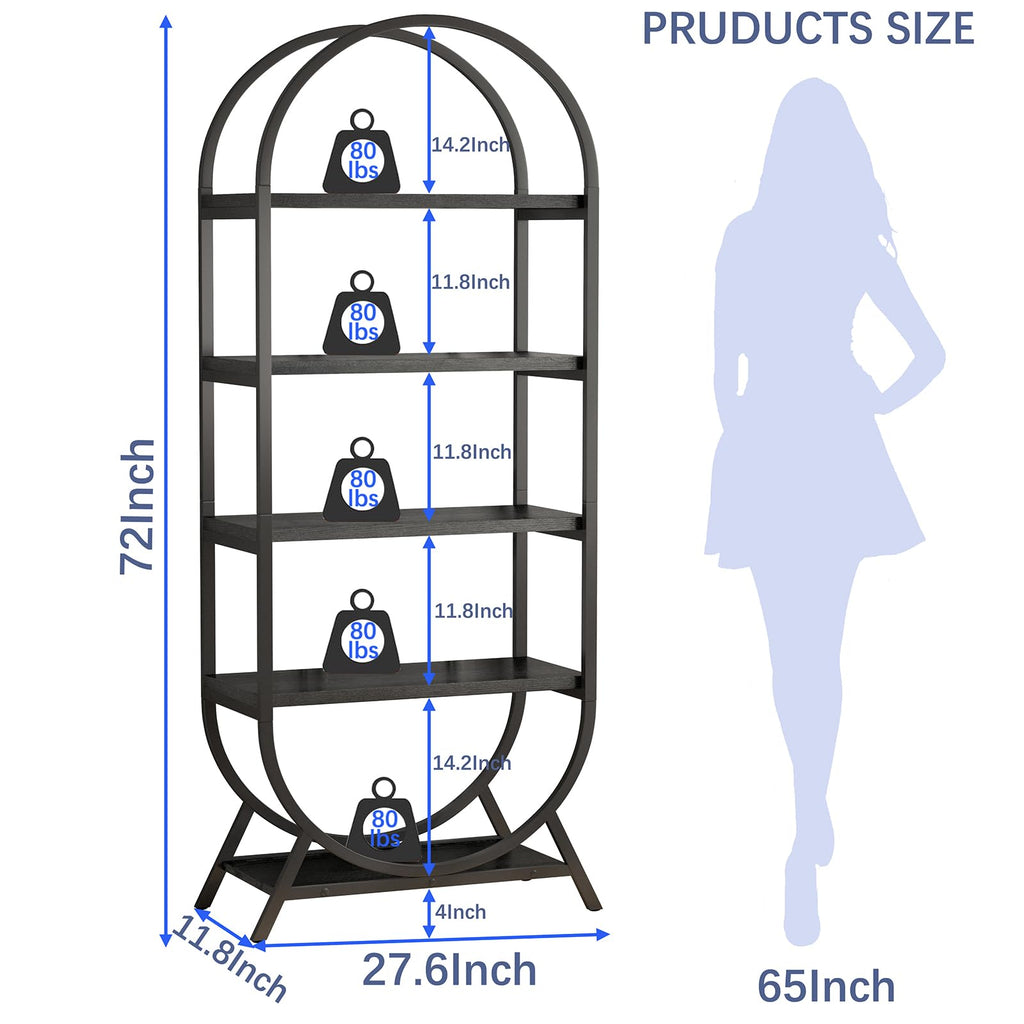 Black 5 Tier Arched Bookshelf Z14598