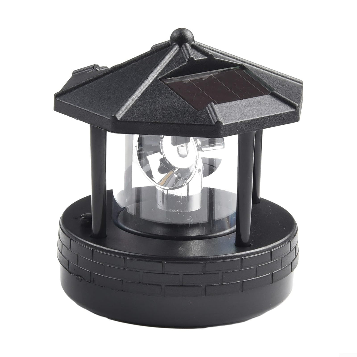 Solar Lighthouse Garden Light Rotatable Shade 360-Degree Outdoor Waterproof Lawn Street Lighting 2 Solar Panels Fast Charging ABS Material White Light Black Red 1pc 11x10x11cm(black) Y434