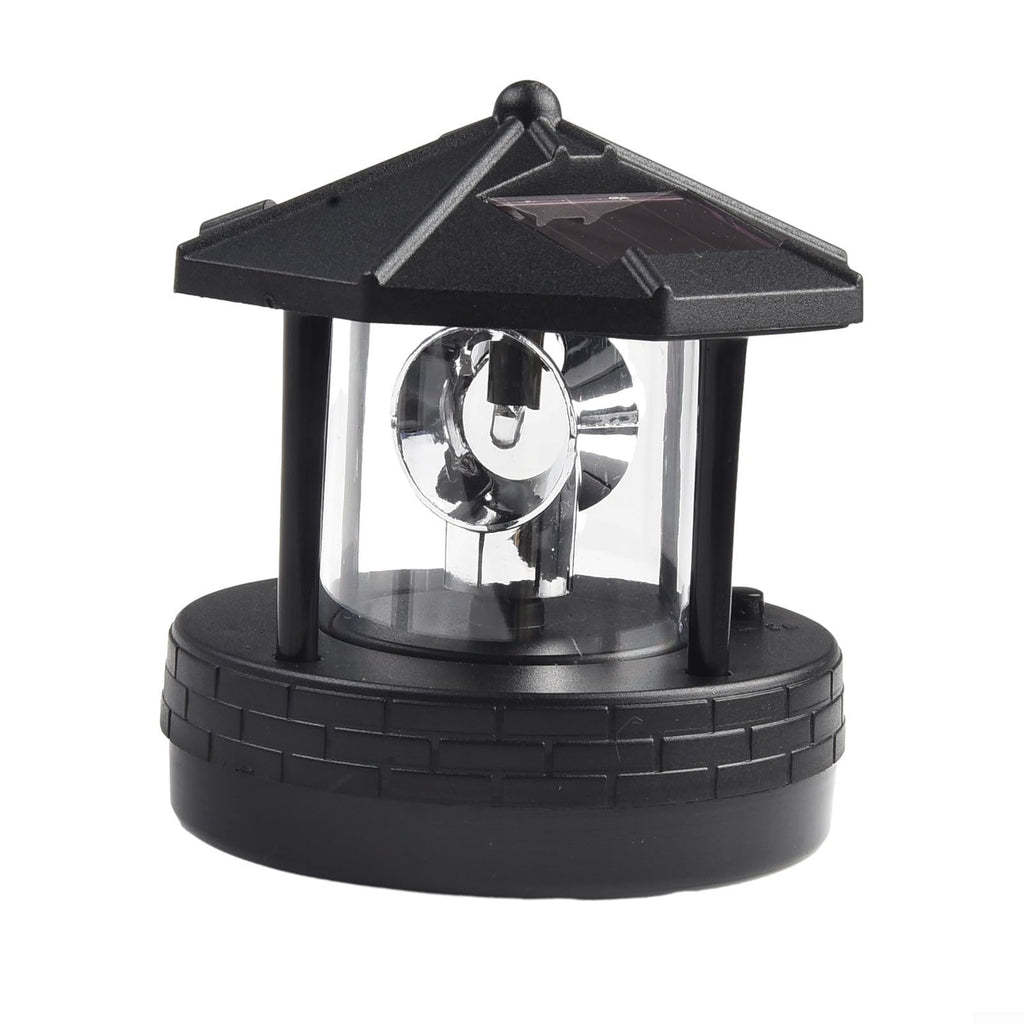 Solar Lighthouse Garden Light Rotatable Shade 360-Degree Outdoor Waterproof Lawn Street Lighting 2 Solar Panels Fast Charging ABS Material White Light Black Red 1pc 11x10x11cm(black) Y434