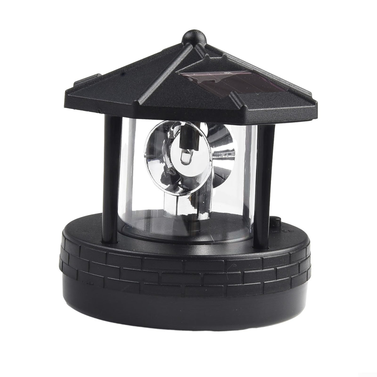 Solar Lighthouse Garden Light Rotatable Shade 360-Degree Outdoor Waterproof Lawn Street Lighting 2 Solar Panels Fast Charging ABS Material White Light Black Red 1pc 11x10x11cm(black) Y434