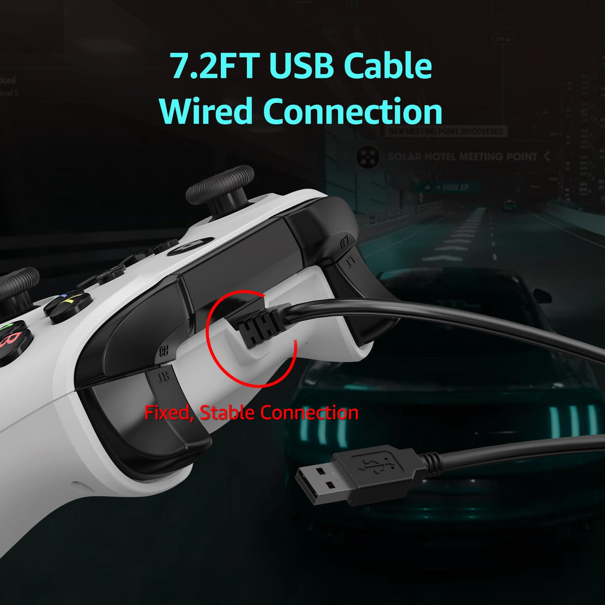 Wired Gamepad with Hall Effect Joysticks Turbo Dual Vibration 3.5mm Headphone Jack White 7.2ft G4561