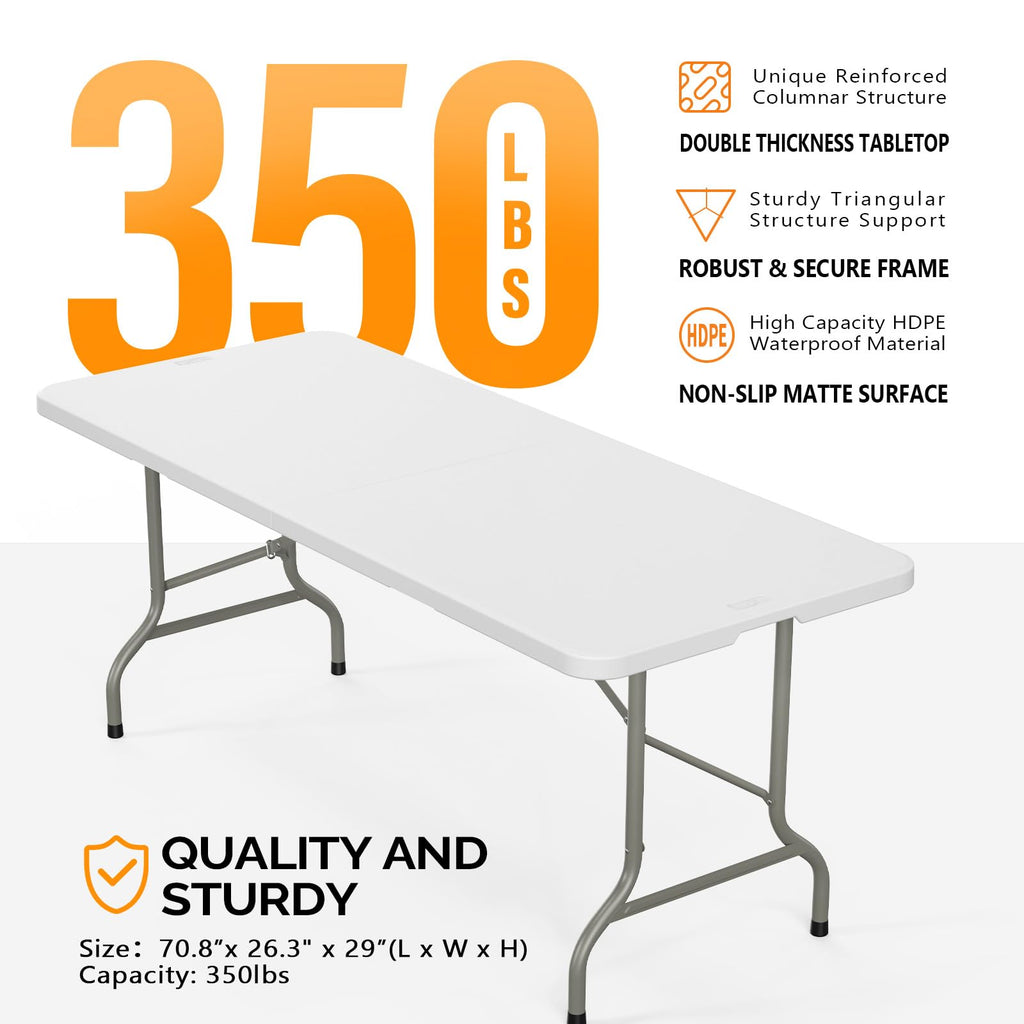 Folding Table 6ft Portable Collapsible Plastic White F700846