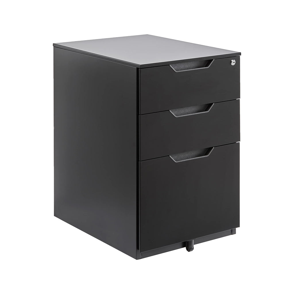 3-Drawer Black Mobile File Cabinet with Lock J80904