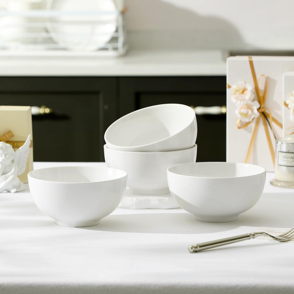 White 26 Oz Ceramic Soup Bowls of 4 I22923
