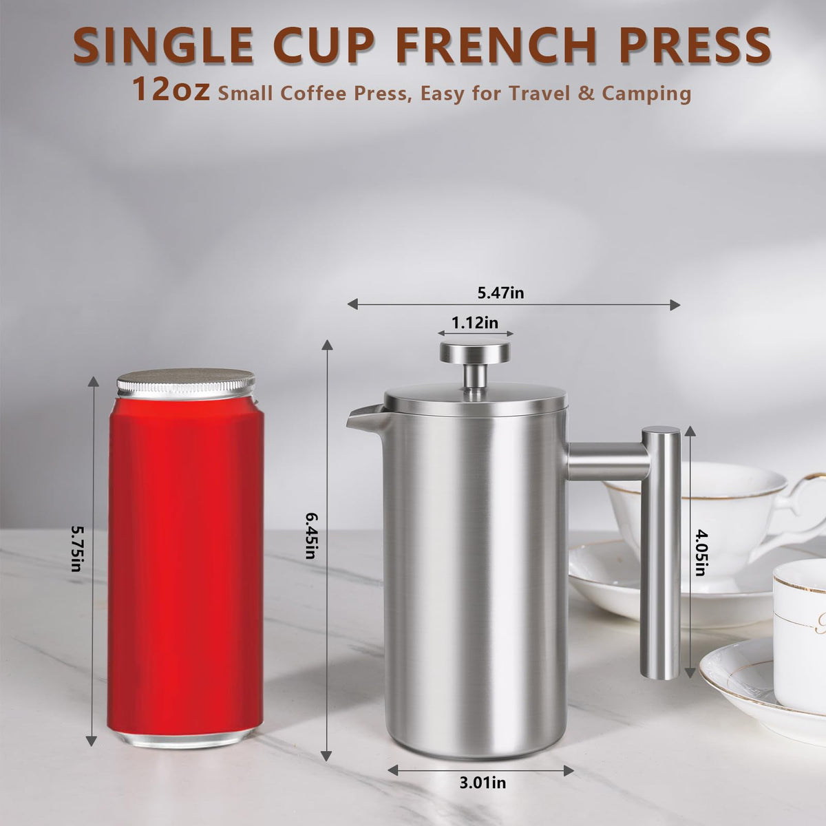 12 OZ Stainless Steel French Press Coffee Maker D3462