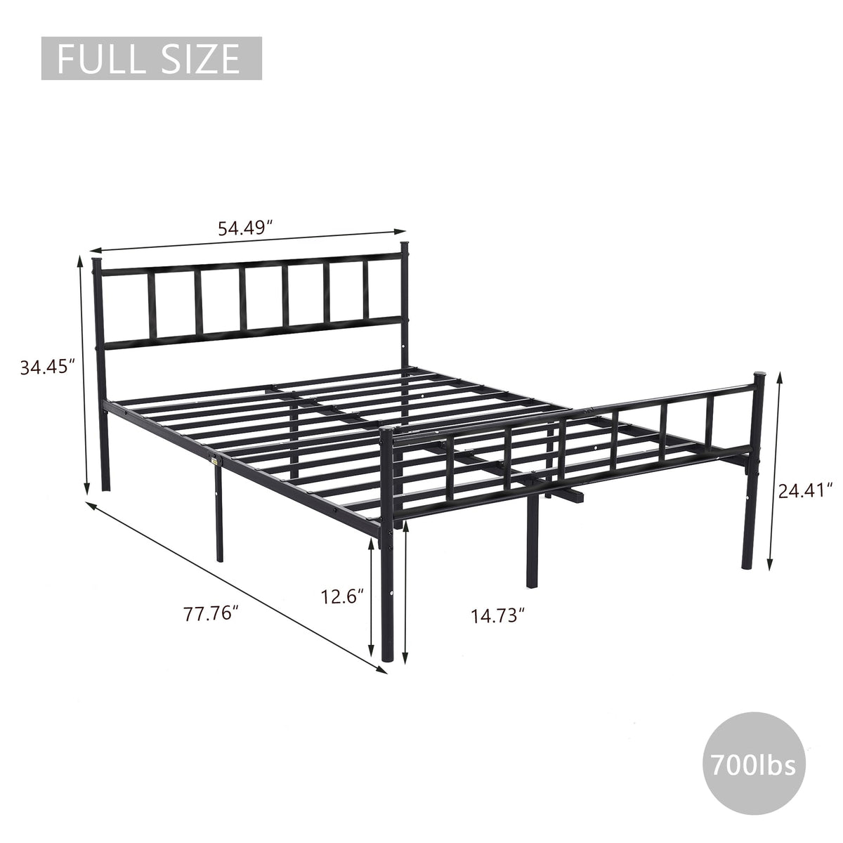 Black Full Size Metal Platform Bed Frame N7019