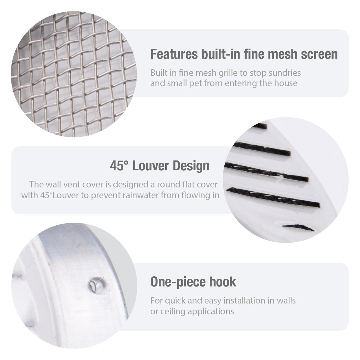 Round Aluminum Louver with Debris Screen, 2 Inches, White, 6-Pack F909906