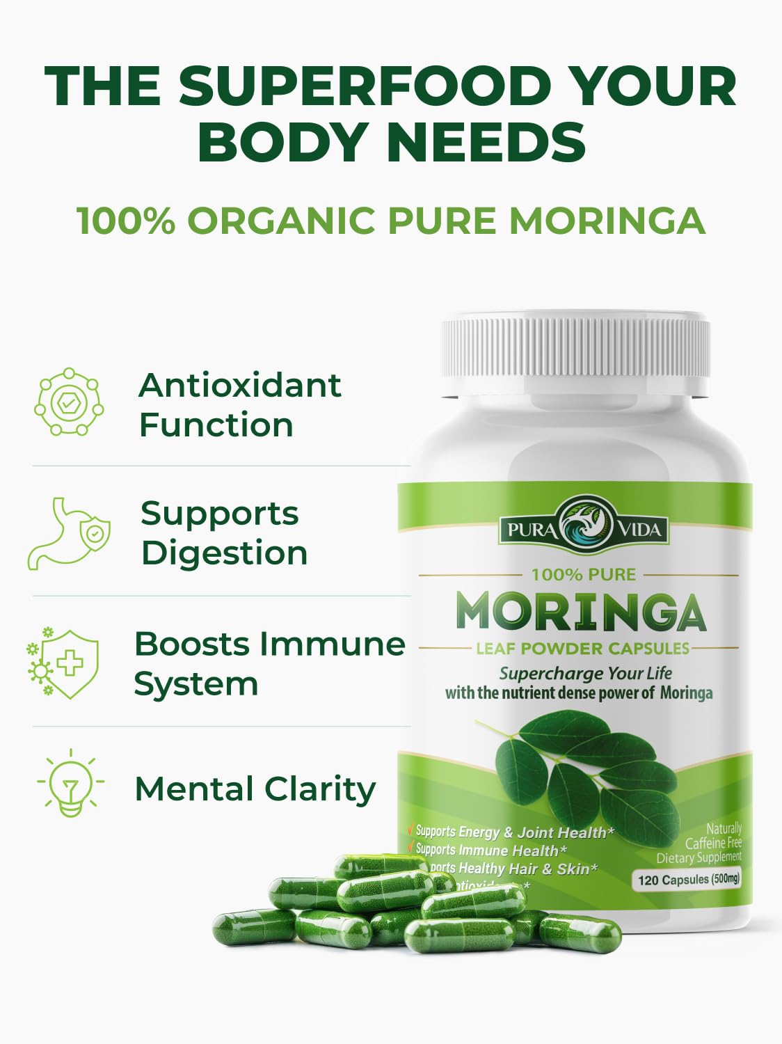 Organic Moringa Capsules 120ct 500mg N348
