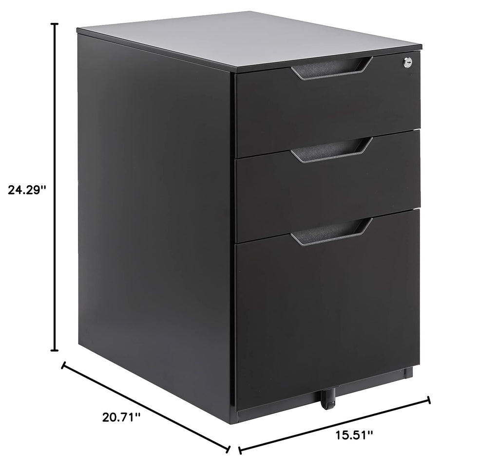 3-Drawer Black Mobile File Cabinet with Lock J80904