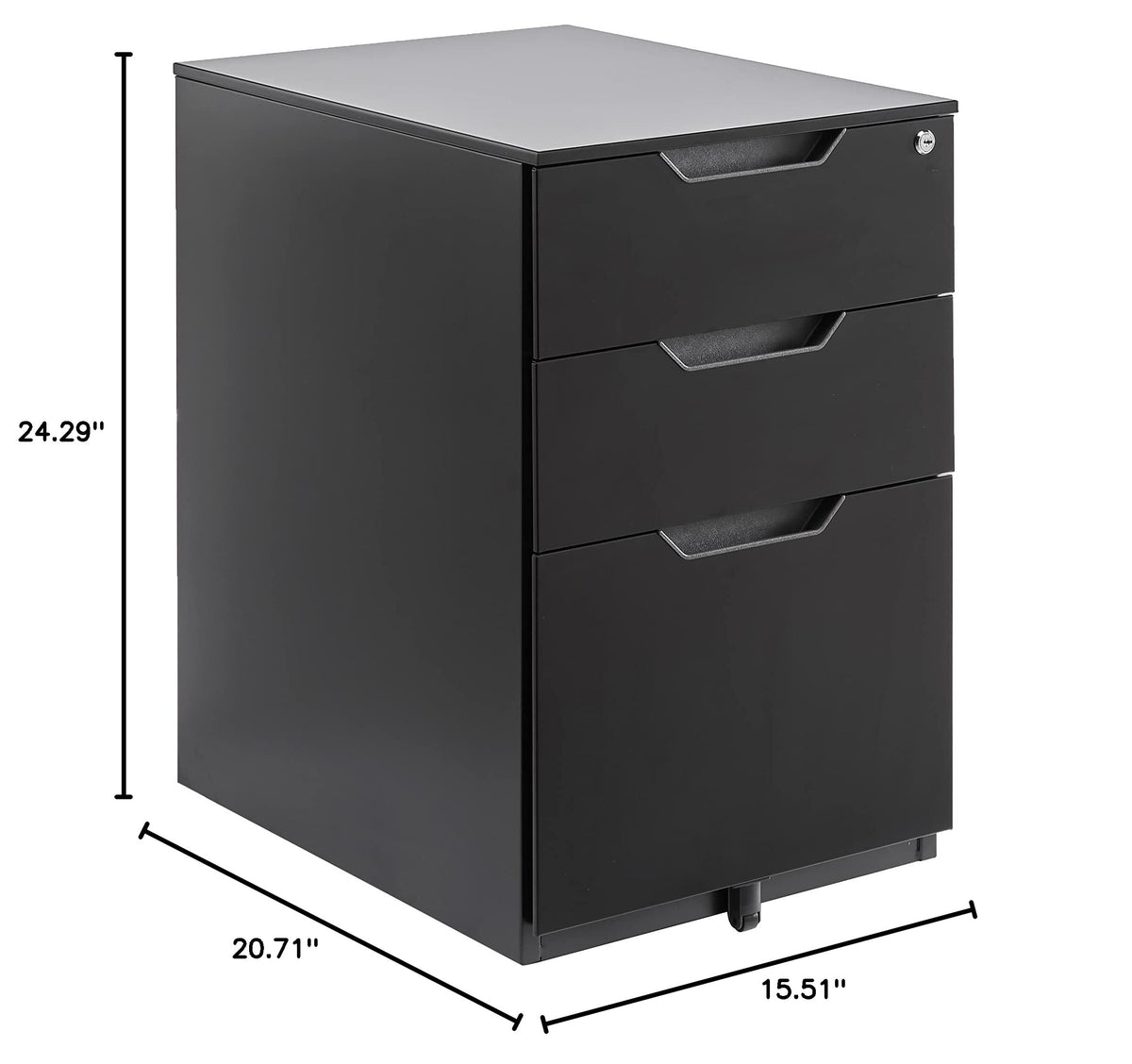 3-Drawer Black Mobile File Cabinet with Lock J80904