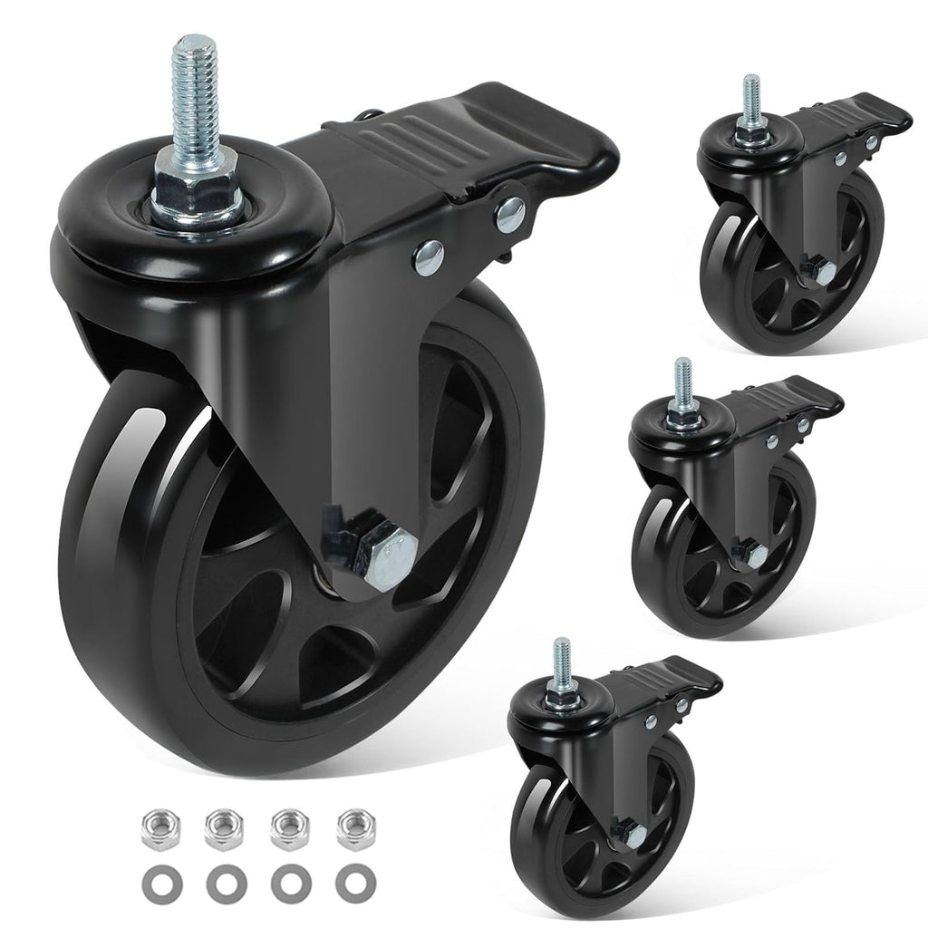 5 Inch Swivel Threaded Stem Casters Set of 4 Heavy Duty 2400lbs Black L736112
