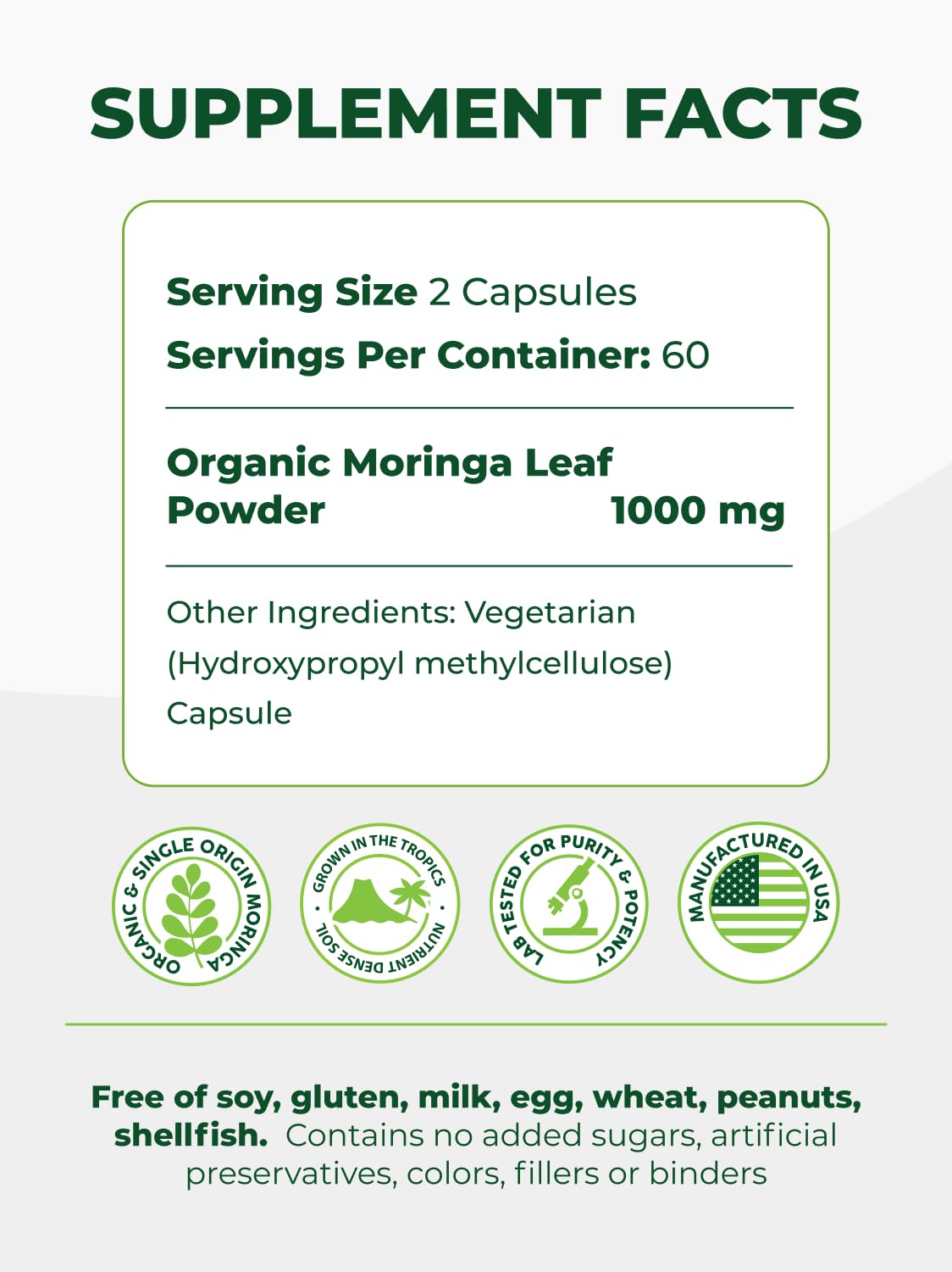 Organic Moringa Capsules 120ct 500mg N348