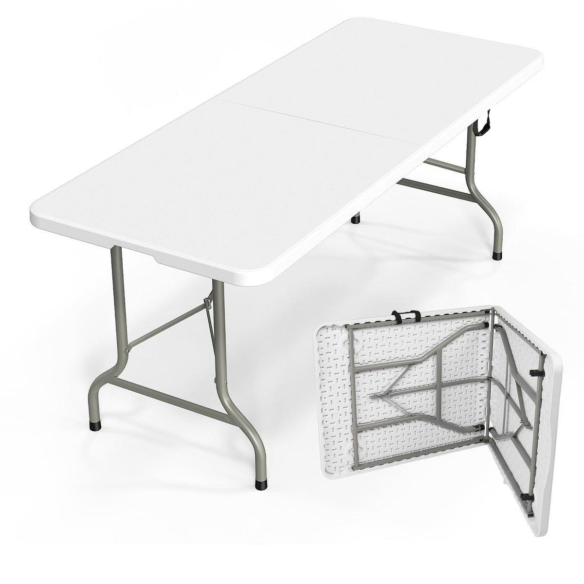 Folding Table 6ft Portable Collapsible Plastic White F700846