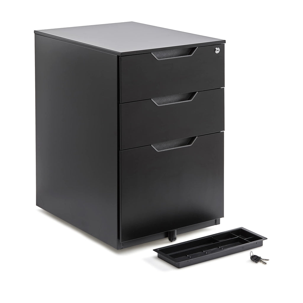 3-Drawer Black Mobile File Cabinet with Lock J80904