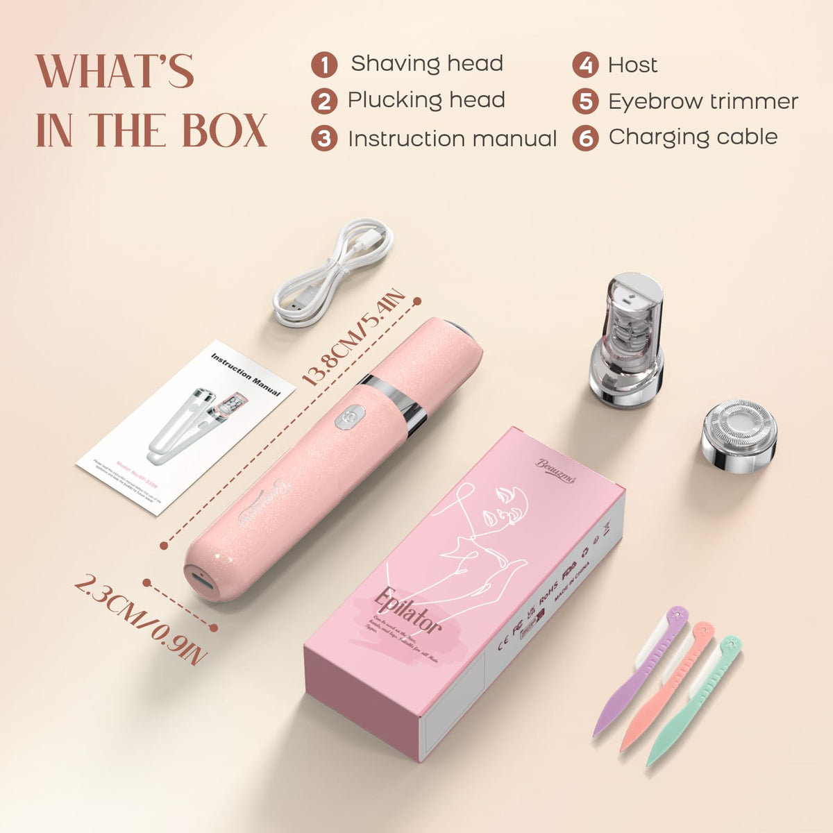 2-in-1 USB Rechargeable Electric Facial Hair Remover with LED Light B21298