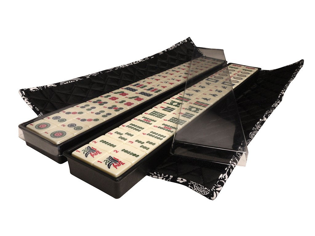Black Paisley Mahjong Set with Soft Bag, 166 Ivory Colored Engraved Tiles, 4 All-in-One Rack/Pushers C92605