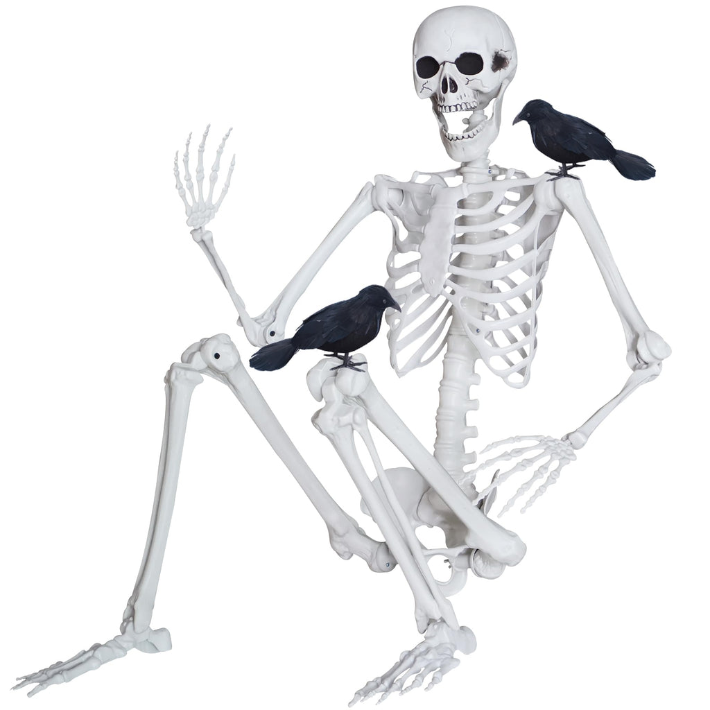 5.4ft/165cm Halloween Skeleton with Crows Movable Joints N84293
