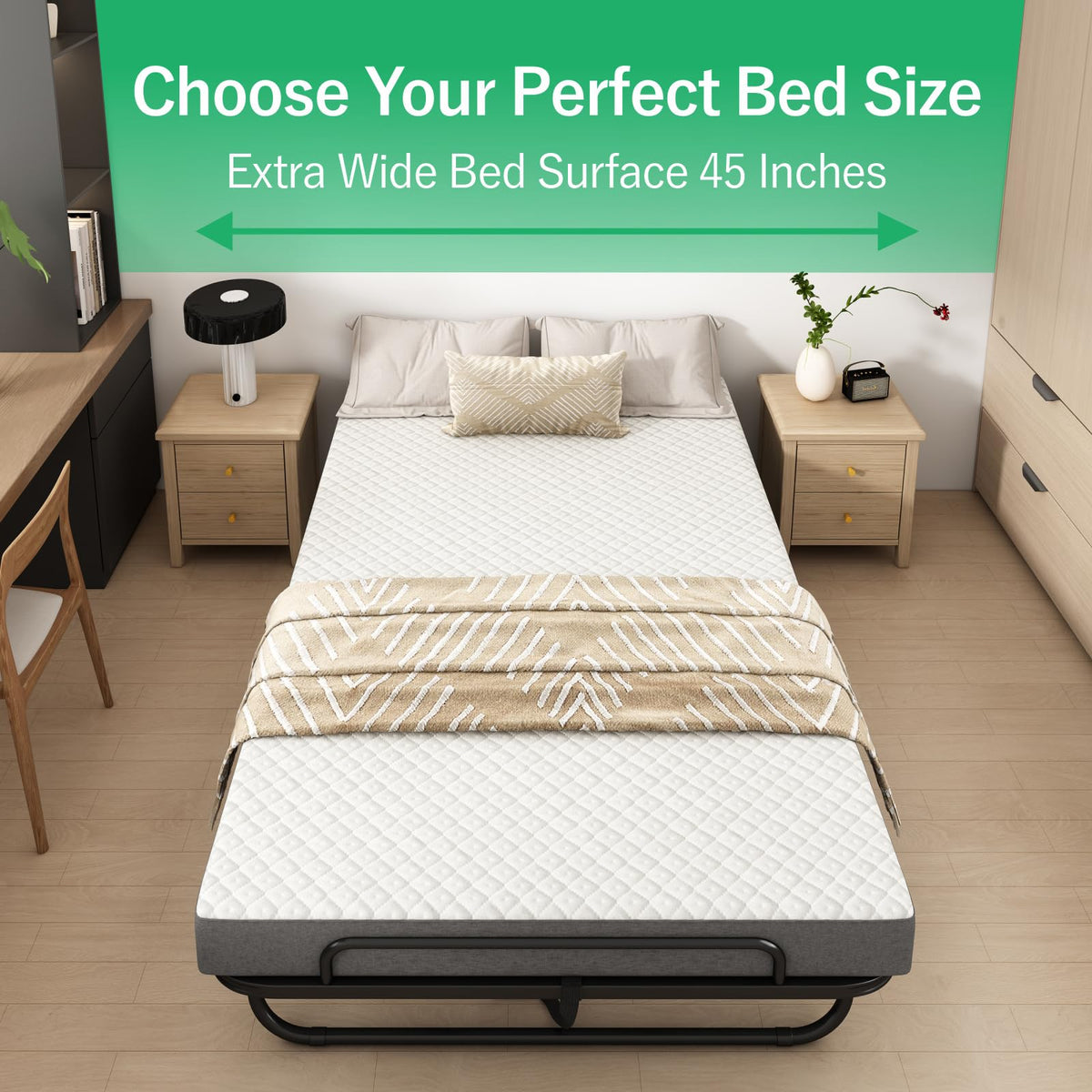 Folding Twin XL Size Bed with Memory Foam Mattress G6464