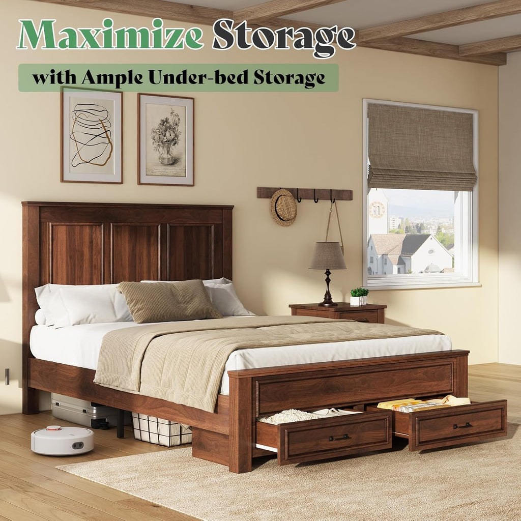 52.2" Full Size Farmhouse Bed Frame with Headboard P682886