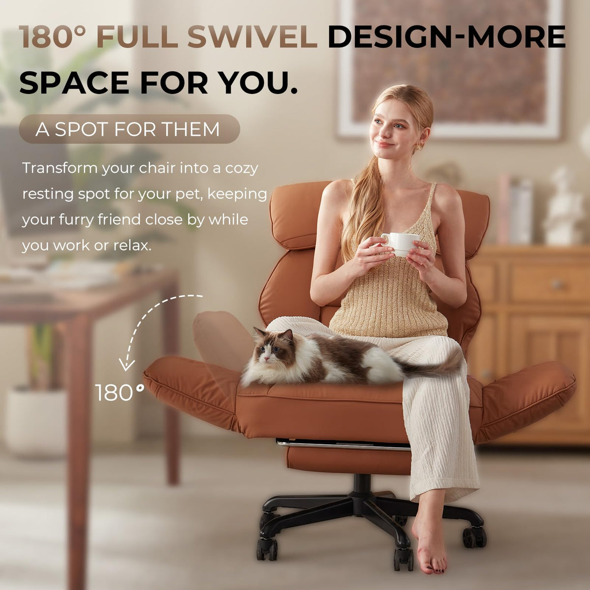 Brown Cross Legged Office Chair with Footrest and Metal Base C55527