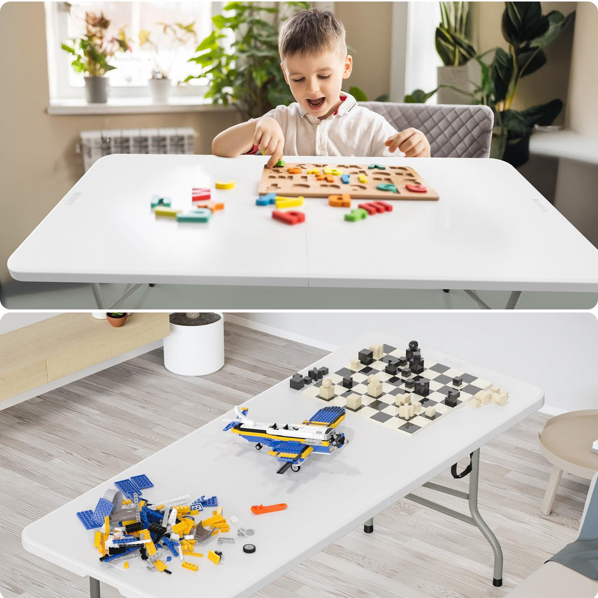 Folding Table 6ft Portable Collapsible Plastic White F700846