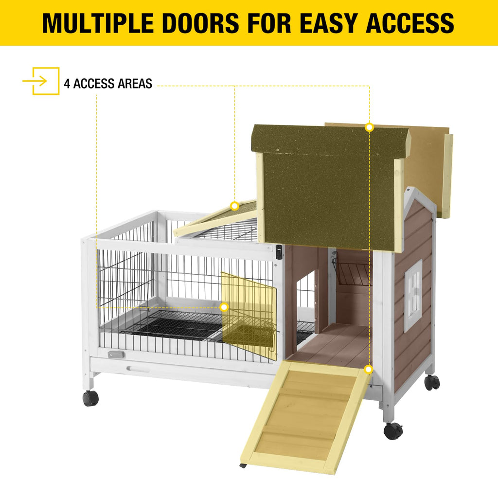 Brown Rabbit Hutch with Wire Floor and Plastic Tray X461796