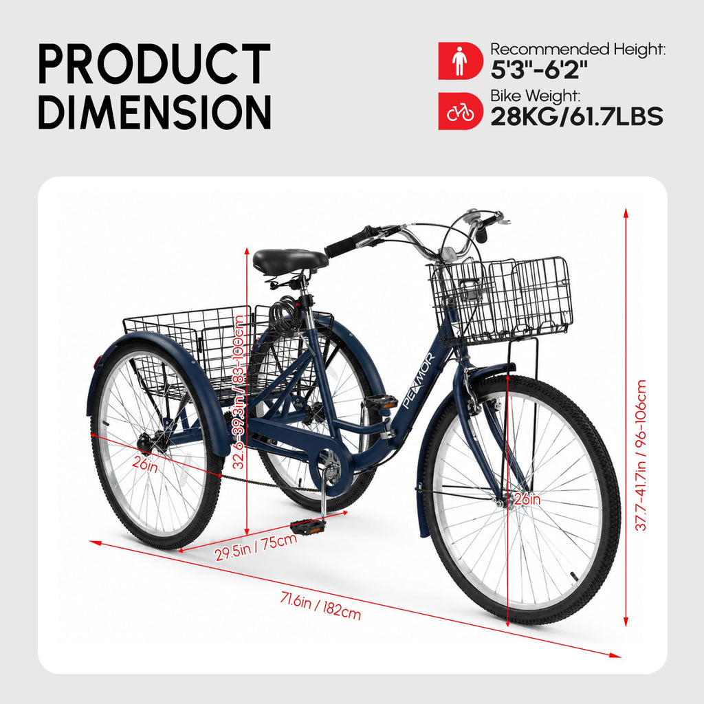 24/26 Inch 7 Speed Adult Tricycle with Folding Basket Y408