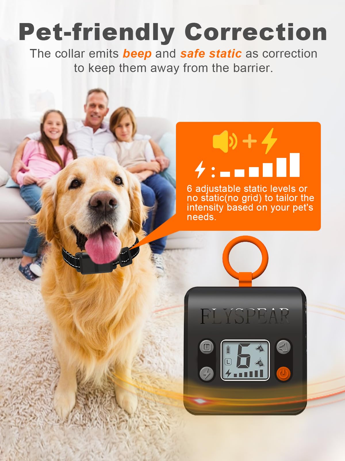 Wireless Rechargeable Indoor Pet Barrier with 6 Adjustable Range O64401